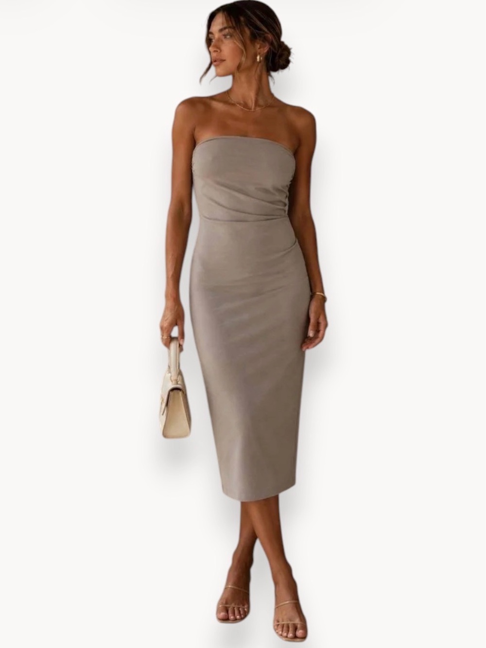 House of Harlow 1960 Strapless Midi Dress in Taupe